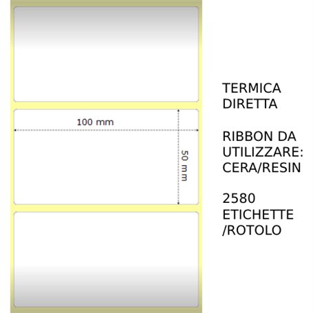 Trasferimento termico Etichette permanente per ZEBRA 100mm*50mm 2580pz utilizzo con Ribbon