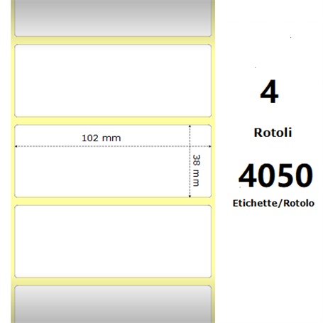 White 102x38mm,4050 Et/Rotolo Z-1000D, 4x1.5x3 Core, 4 Rolls