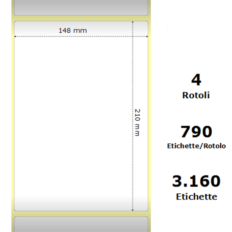 White 148x210mm,790 Et/Rotolo Z-1000D,5.8x8.3x3Core, 4 Rolls