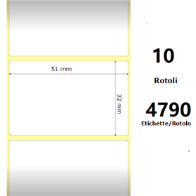 White 51x32mm,4790 Et/Rotolo Z-1000D, 2x1.3x3 Core, 10 Rolls