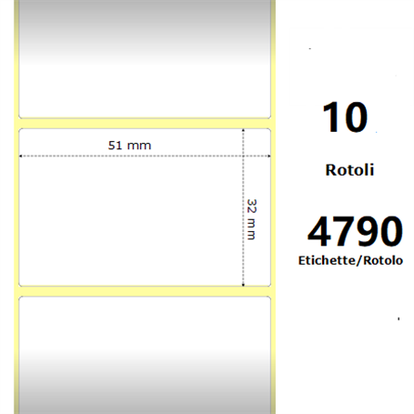 White 51x32mm,4790 Et/Rotolo Z-1000D, 2x1.3x3 Core, 10 Rolls