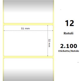 White 51x32mm,2100 Et/Rotolo Z-1000D, 2x1.3x1 Core, 12 Rolls