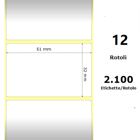 White 51x32mm,2100 Et/Rotolo Z-1000D, 2x1.3x1 Core, 12 Rolls