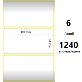 White 102x51mm, 1240 Et/Rotolo Z-2000D 4x2x 1 Core, 6 Rolls