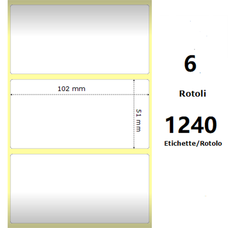 White 102x51mm, 1240 Et/Rotolo Z-2000D 4x2x 1 Core, 6 Rolls