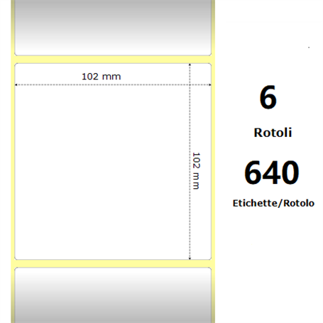 White 102x102mm, 640 Et/Rotolo Z-2000D 4x4x 1 Core, 6 Rolls