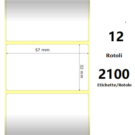 White 57x32mm, 2100Et/Rotolo Z-2000D 2.25x1.25x1Core,12Rolls
