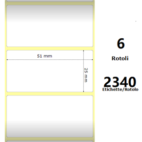 White 51x25mm, 2340 Et/Rotolo Z-2000D 2x1x1 Core, 6 Rolls