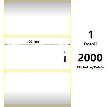 White 102x51mm, 2000 Et/Rotolo Z-2000D 4x2x3 Core, 1 Rolls