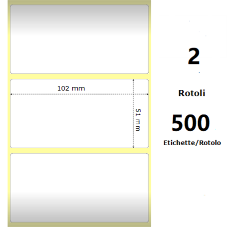 White 102x51mm, 500 Et/Rotolo Z-2000D 4x2x3 Core, 2 Rolls