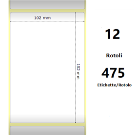 White 102x152mm, 475 Et/Rotolo Z-2000D 4x6x1 Core, 12 Rolls