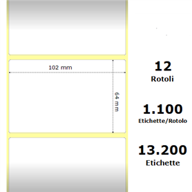 White 102x64mm, 1100 Et/Rotolo Z-2000D 4x2.5x1Core, 12 Rolls