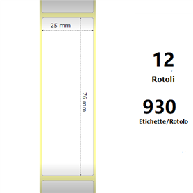 White 25x76mm, 930 Et/Rotolo Z-2000D 1x3x1 Core, 12 Rolls
