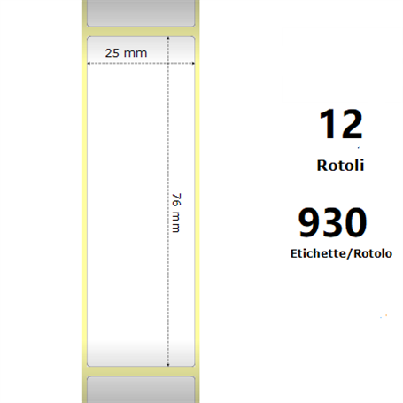 White 25x76mm, 930 Et/Rotolo Z-2000D 1x3x1 Core, 12 Rolls