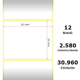 White 32x25mm, 2580 Et/Rotolo Z-2000D 1.3x1x1 Core, 12 Rolls