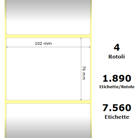 White 102x76mm,1890 Et/Rotolo Z-2000D, 4x3x3 Core, 4 Rolls