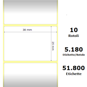 White 38x25mm, 5180 Et/Rotolo Z-2000D, 1.5x1x3 Core,10 Rolls