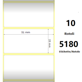White 51x25mm, 5180 Et/Rotolo Z-2000D, 2x1x3 Core, 10 Rolls