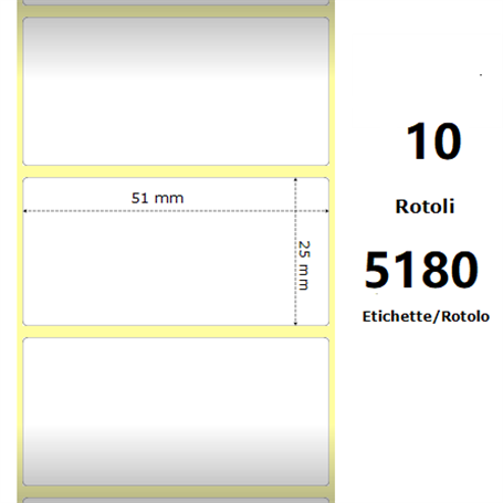 White 51x25mm, 5180 Et/Rotolo Z-2000D, 2x1x3 Core, 10 Rolls