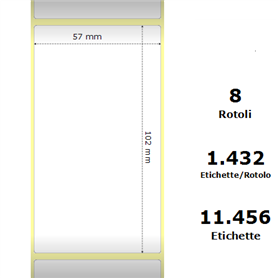 White 57x102mm, 1432 Et/Rotolo Z-2000D,2.2x4x3 Core, 8 Rolls