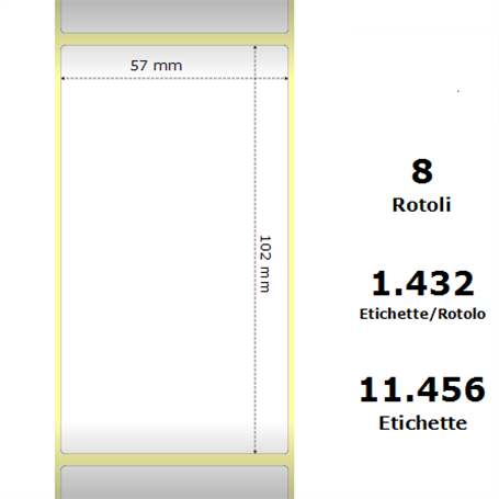 White 57x102mm, 1432 Et/Rotolo Z-2000D,2.2x4x3 Core, 8 Rolls