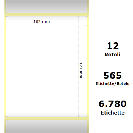 White 102x127mm,565 Et/Rotolo Z-2000D, 4x5x1 Core, 12 Rolls