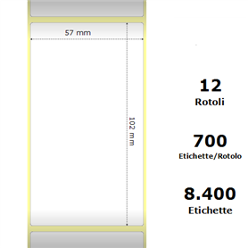 White 57x102mm,700 Et/Rotolo Z-2000D, 2.2x4x1Core, 12 Rolls