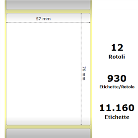 White 57x76mm,930 Et/Rotolo Z-2000D, 2.2x3x1 Core, 12 Rolls