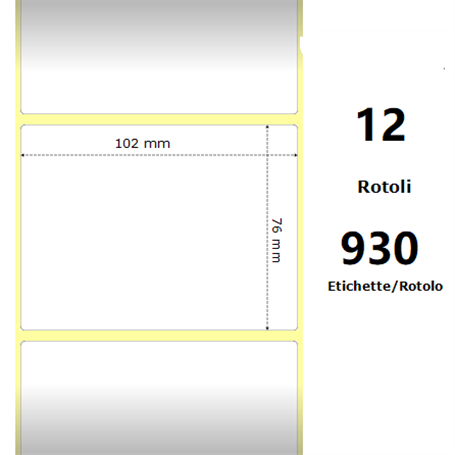 White 102x76mm,930 Et/Rotolo Z-4000D, 4x3x1 Core, 12 Rolls