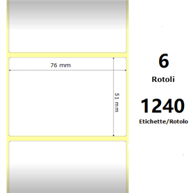 White 76x51mm,1240 Et/Rotolo Z-4000D, 3x2x1 Core, 6 Rolls