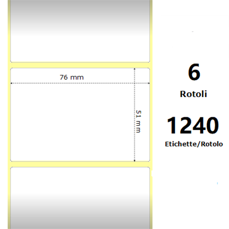 White 76x51mm,1240 Et/Rotolo Z-4000D, 3x2x1 Core, 6 Rolls