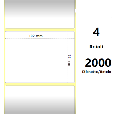 White 102x76mm, 2000 Et/Rotolo Z-1000D 4x3x 3 Core, 4 Rolls