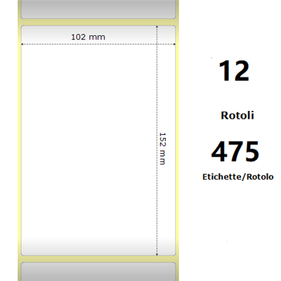 White 102x152mm, 475 Et/Rotolo Z-1000D,4x6x1 Core ,12 Rolls