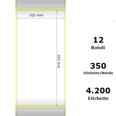 White 102x203mm, 350 Et/Rotolo Z-1000D,4x8x1 Core ,12 Rolls