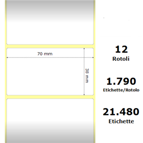 White 70x38mm,1790 Et/Rotolo Z-1000D,2.8x1.5x1Core ,12 Rolls