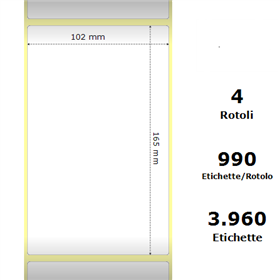 White 102x165mm,990 Et/Rotolo Z-1000D, 4x6.5x3 Core ,4 Rolls