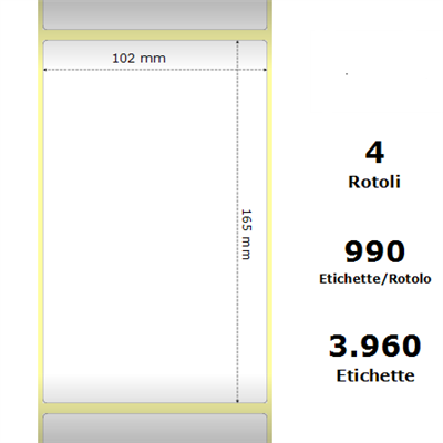 White 102x165mm,990 Et/Rotolo Z-1000D, 4x6.5x3 Core ,4 Rolls