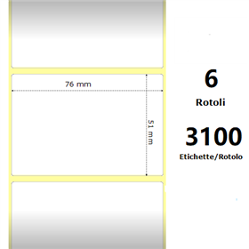 White 76x51mm,3100 Et/Rotolo Z-1000D, 3x2x3 Core, 6 Rolls