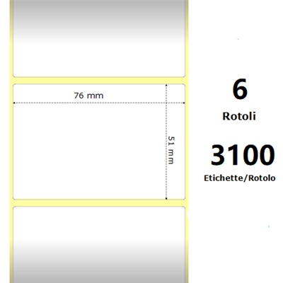 White 76x51mm,3100 Et/Rotolo Z-1000D, 3x2x3 Core, 6 Rolls