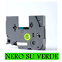 9mmX8m Nastro laminato compatibile per Brother TZe-721 nero su verde