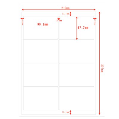 Etichette adesivo formato A4 165g 99,1*67,7 mm n.8 etichette/foglio (conf.100foglio)