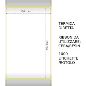 Trasferimento termico Etichette permanente per ZEBRA 100mm*150mm 1000pz utilizzo con Ribbon