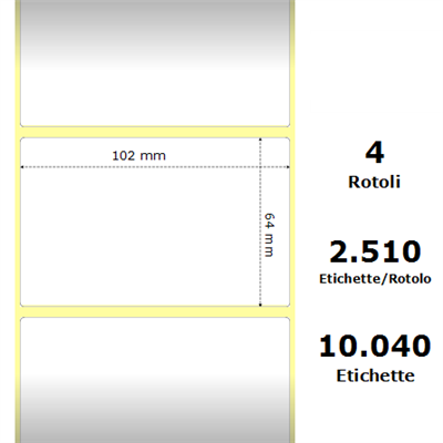 White 102x63.5mm,2510Et/Rotolo Z-1000D, 4x2.5x3Core ,4 Rolls