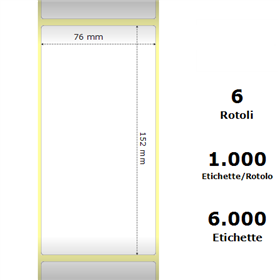 White 76x152mm,1000 Et/Rotolo Z-1000D, 3x6x3 Core, 6 Rolls