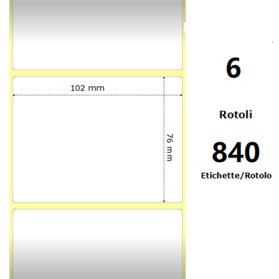 White 102x76mm, 840 Et/Rotolo Z-2000D 4x3x1 Core, 6 Rolls