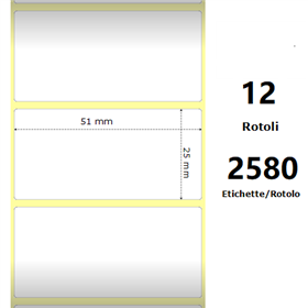 White 51x25mm, 2580 Et/Rotolo Z-2000D, 2x1x1 Core, 12 Rolls