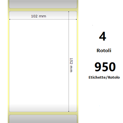 White 102x152mm,950 Et/Rotolo Z-2000D, 4x6x3 Core,circonferenza 173mm