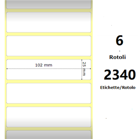 White 102x25mm,2340 Et/Rotolo Z-4000D, 4x1x1 Core, 6 Rolls