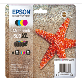CARTUCCE ORIGINALE EPSON 603XL MULTIPACK 4 NERO E COLORI STELLA MARINA
