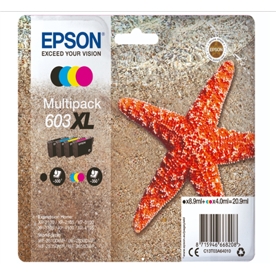 CARTUCCE ORIGINALE EPSON 603XL MULTIPACK 4 NERO E COLORI STELLA MARINA